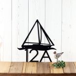 Nautical Metal Modern House Number Sign with Sailboat 4 small