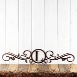 Custom Metal Family Initial Monogram Sign with Scrolls & Vines, Personalized Elegant Horizontal Last Name Letter Steel Plaque for Couple 1 small