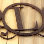 Custom Metal Family Initial Monogram Sign with Scrolls & Vines, Personalized Elegant Horizontal Last Name Letter Steel Plaque for Couple 2 small