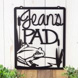 Hanging Custom Garden Metal Name Sign with Frog, Lilypad, and Cattails 5 small