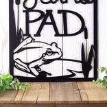 Hanging Custom Garden Metal Name Sign with Frog, Lilypad, and Cattails 4 small