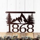 Hanging House Numbers Metal Sign with Mountains and Pine Trees 4 small