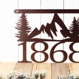 Hanging Metal House Number Sign with Mountains and Pine Trees 3 small