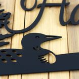 Personalized Rectangular Metal Family Name and Address Sign with Lake Loon, Script Lettering 2 small