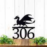 Metal House Number Plaque with Fantasy Gothic Medieval Dragon 3 small