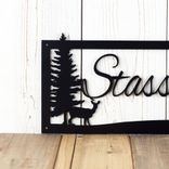 Personalized Rectangular Metal Family Name Sign with Doe Deer, Script Lettering 3 small
