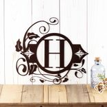 Personalized Family Last Name Initial Monogram Metal Sign, Vines & Fleur-de-lis, Custom Letter Steel Plaque for Newlywed Housewarming Gift 1 small