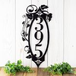 Vertical Metal House Numbers Sign with Vines and Fleur De Lis 3 small
