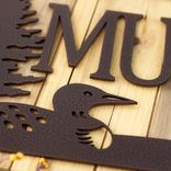 Personalized Rectangular Metal Family Name Sign with Lake Loon and Pine Trees 4 small