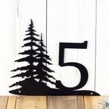 Custom Pine Tree Metal House Number Sign, Rustic Northern Forest Scene, Personalized Horizontal Address Steel Plaque, 5 inch Numbers 3 small