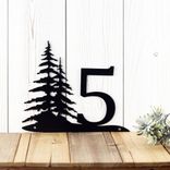 Rustic Personalized Metal House Number Sign, Evergreen Pine Trees Silhouette, Custom Northern Nature Address Steel Plaque, 5 inch Numbers 1 small