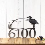 Metal House Number Plaque with Great Blue Heron and Cattails 5 small