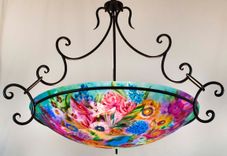 Glass Garden Enchantment 33 inch glass diameter painted chandelier 3 small