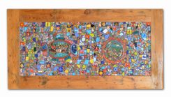 Reclaimed Lumber Inlaid Mosaic Outdoor Patio Table 6 small