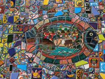 Reclaimed Lumber Inlaid Mosaic Outdoor Patio Table 5 small