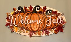 Autumn-Themed 3D Mixed Media Sign with Pumpkins and Leaves 1 small