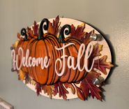 Autumn-Themed 3D Mixed Media Sign with Pumpkins and Leaves 2 small