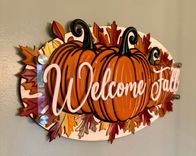 Autumn-Themed 3D Mixed Media Sign with Pumpkins and Leaves 3 small