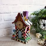 Hand Painted Whimsy Black and White Check Birdhouse Clock 2 small