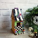 Hand Painted Whimsy Black and White Check Birdhouse Clock 4 small