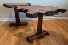 Rare Chestnut Root Burl And Sapele Custom Made Side Tables Modern Rustic Chic 1 small
