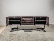 Credenza Modern Faceted Front, Steel Base, Gray Curly Maple Wood, Sideboard, Buffet, Server 3 small
