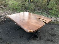 George Nakashima Style Dining Table With Welded Steel Trestle Base 2 small
