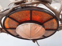Mt Bross Elk Antler Chandelier With Rawhide & Mica Iron Base 2 small