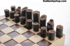 Chess Set With Torched Board And Tree Pieces 2 small