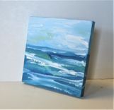 Mini Original Seascape Painting, 4" X 4", Small Square Acrylic Art Canvas 3 small