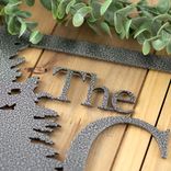 Personalized Rectangular Metal Family Last Name Plaque with Pine Trees 2 small