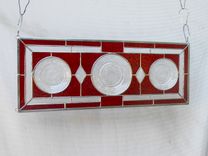 Depression Glass Stained Glass Transom Window, 1930s Duncan Miller Plate Stained Glass Plate Panel 5 small