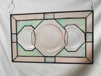 Recycled Pink Depression Glass, Antique Stained Glass Window Transom, Old Window Valance 1 small