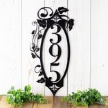 Vertical Metal House Number Sign with Vines and Fleur De Lis 1 small