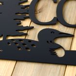 Personalized Rectangular Metal Family Name Sign with Lake Loon and Pine Trees 2 small