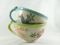 Set Of Two: Handmade Pottery Bowl With Handle Or Soup Mug, Latte Cup 1 small