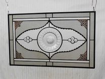 Stained Glass Window Panel, Heisey Narrow Flute Pattern Depression Glass Plates 2 small