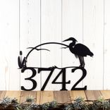 Metal House Number Plaque with Great Blue Heron and Cattails 3 small