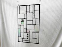 Patchwork Quilt Stained Glass Window Panel Crazy Quilt In Crystal Clear 8 small
