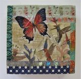 3 Mixed Media Butterfly Paintings, Original Birds Triptych, 5" X 5" Each 4 small