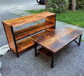 "Dead Edge" Reclaimed Wood And Steel Coffee Table And Media Console Set 1 small