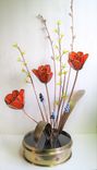 Forever Spring- Ikebana Style Glass, Copper, And Brass Floral Arrangement 1 small
