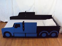 Semi-Tractor Truck Twin Kids Bed Frame - Handcrafted - Truck Themed Children's Bedroom Furniture 4 small