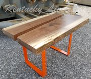 Orange And Chocolate Coffee Table- Live Edge Coffee Table- Modern Coffee Table- Bright Orange 2 small