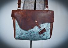 Bison And Turquoise Leather Bag Made With Skeleton Key Closure 2 small