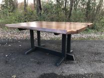 George Nakashima Style Dining Table With Welded Steel Trestle Base 4 small
