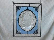Stained Glass Window Panel W/ Recycled Vintage Glass, Suncatcher, Crystal Tiara Sandwich Glass Plate 7 small
