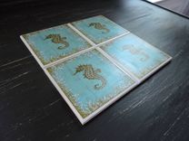 Seahorse Beach Theme Ceramic Coasters 2 small