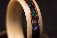 Black Fire Opal & Space Titanium Opal Mix With Two Copper Inalys In Steam Bentwood Maple Ring 1 small