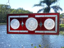 Depression Glass Stained Glass Transom Window, 1930s Duncan Miller Plate Stained Glass Plate Panel 1 small